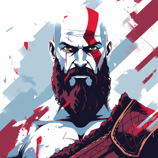Kratos in a bold minimalist art style with striking lines.