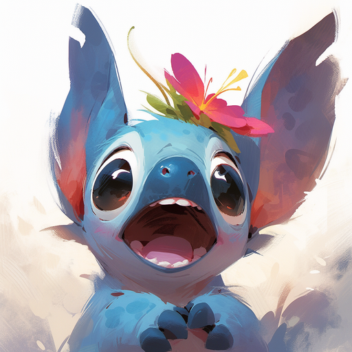 Stitch from Disney's Lilo & Stitch in a colorful digital oil painting style.