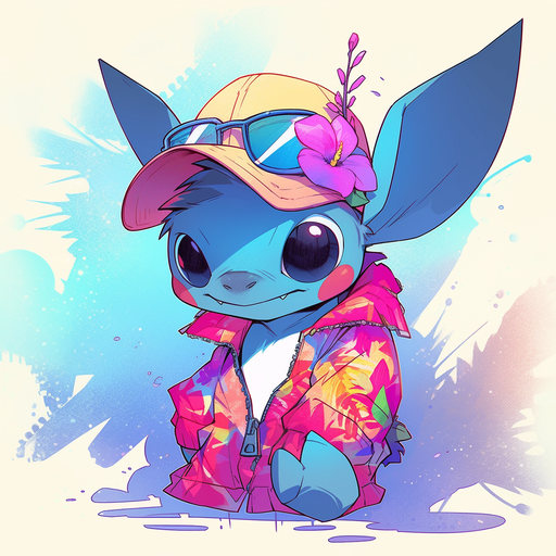 Stitch in retro-inspired style with pastel colors.
