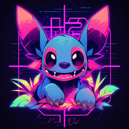 Floral-patterned Stitch character in a retro aesthetic.