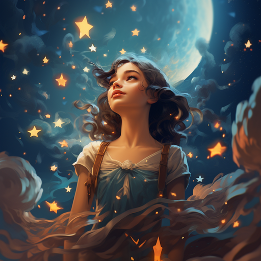 Smiling girl with starry background.
