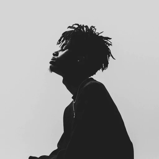 Silhouette of a young man with dreadlocks against a light background, ideal for a hip-hop-inspired profile picture or avatar.