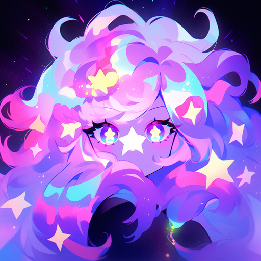 Anime girl with colorful star background.