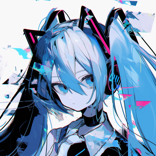 Blue monochrome image of Hatsune Miku with her signature teal hair.
