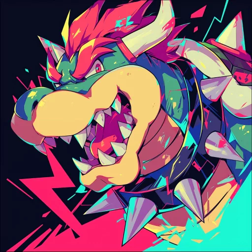 Colorful and dynamic Bowser avatar with a vibrant pop art style, ideal for a gaming profile photo or forum avatar.