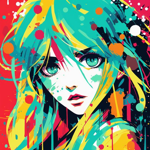 Hatsune Miku in vibrant pop art style.