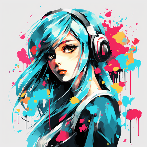 Abstract pop art portrait of Hatsune Miku with vibrant colors and bold shapes.