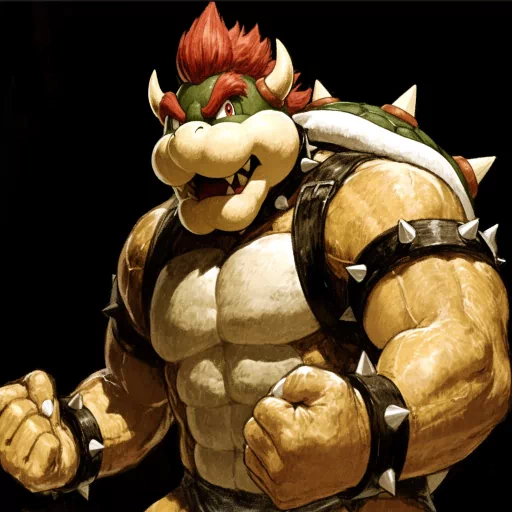 Bowser profile picture with a confident pose, featuring the iconic spiked shell and fiery red hair.