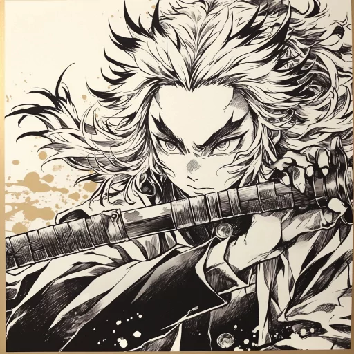 Anime-style avatar of a determined character with striking features, wielding a katana, set against a sepia-toned background for use as a profile picture.