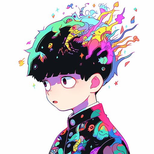 Smiling and cute portrait of Shigeo Kageyama, from Mob Psycho 100.