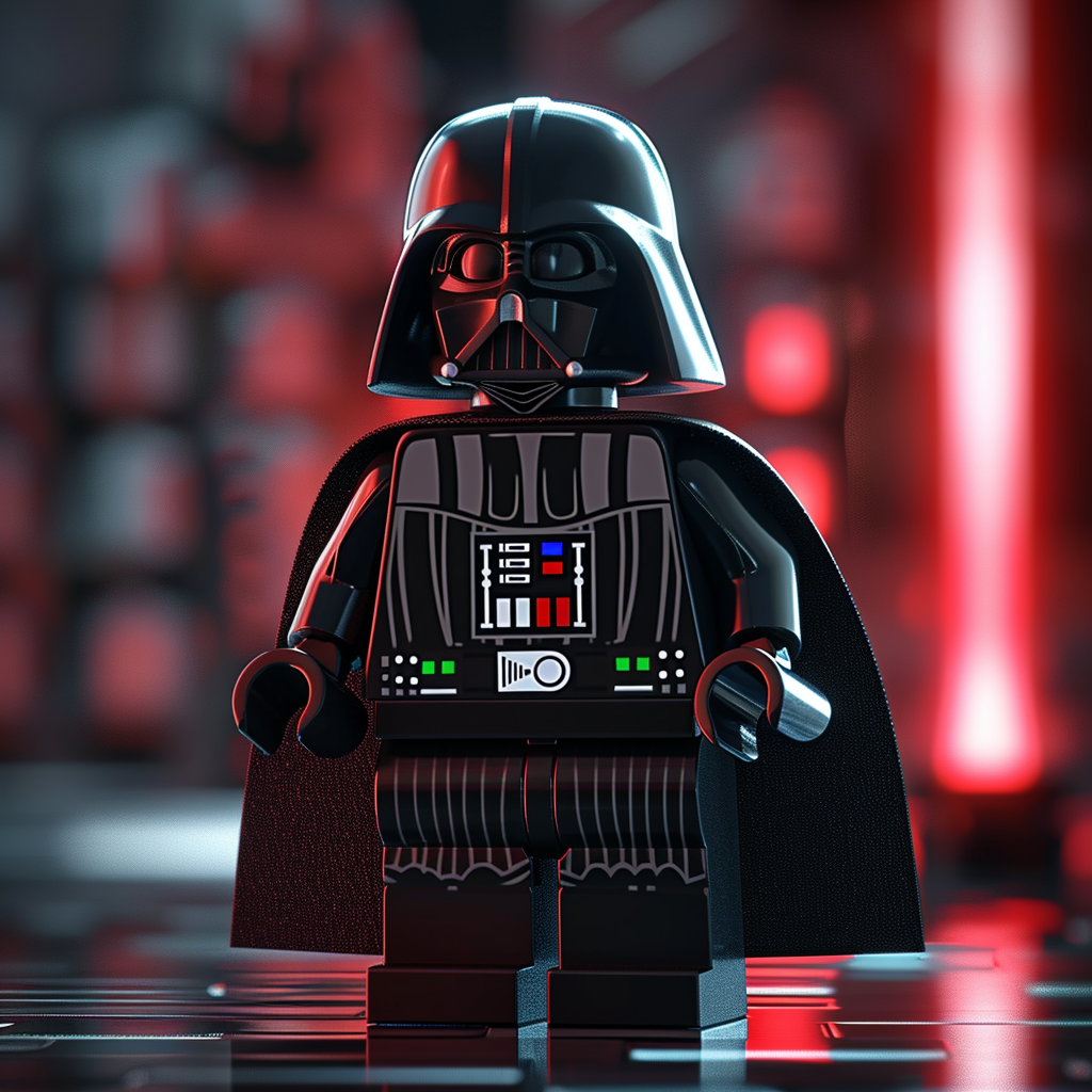 Lego Star Wars Darth Vader minifigure profile photo with a red background.