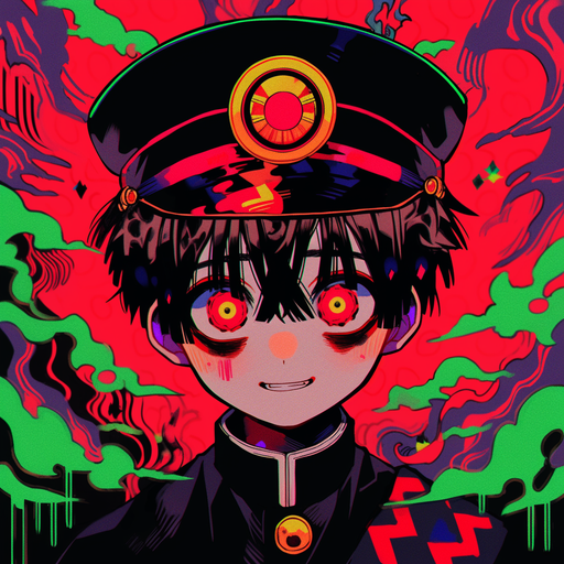 Hanako kun pfp with pop art style, featuring vibrant colors.