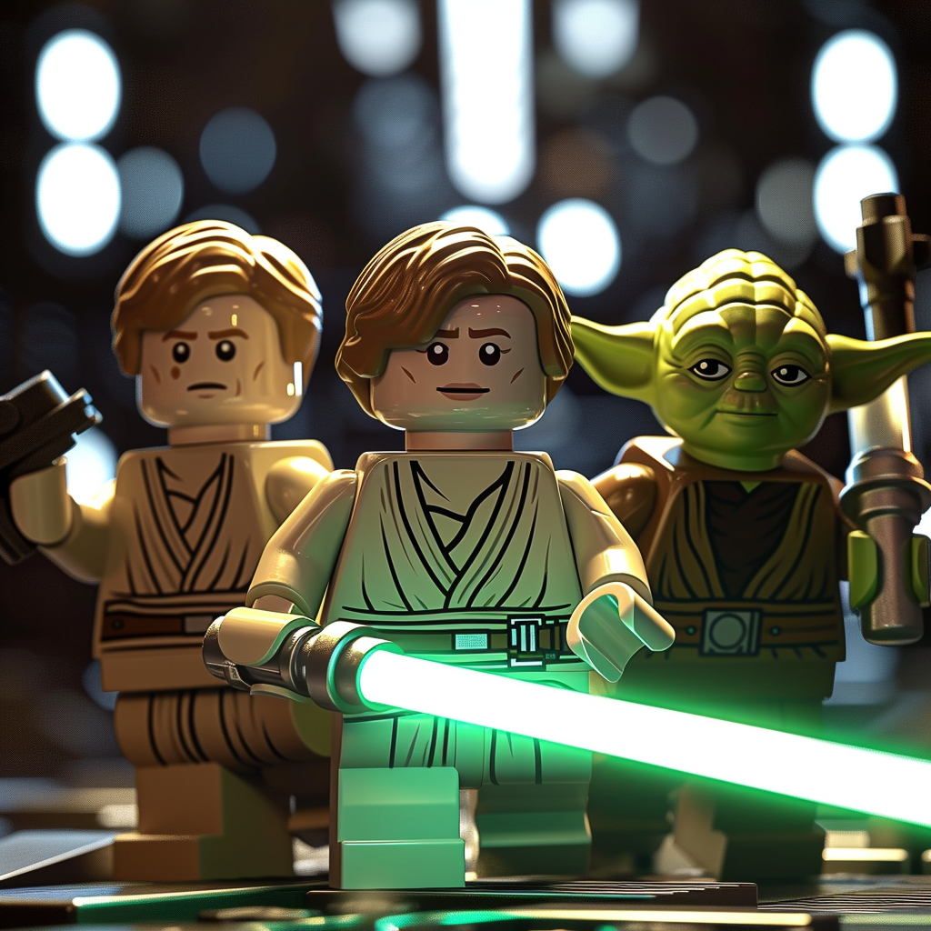 LEGO Star Wars characters as avatars, featuring Yoda and two Jedi with illuminated lightsaber, for a profile photo.