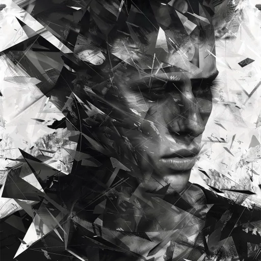 Abstract black and white avatar of a man with geometric patterns for use as profile photo.