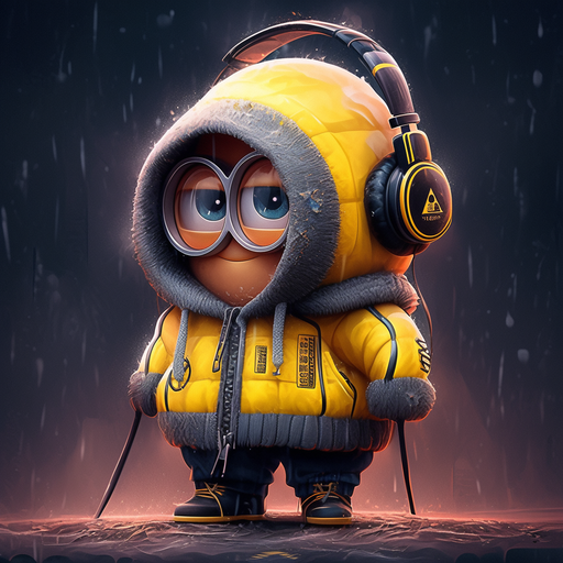A cool Minion wearing headphones and a jacket.