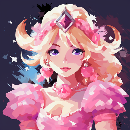 Princess Peach 8-bit character with a pink dress and blonde hair.