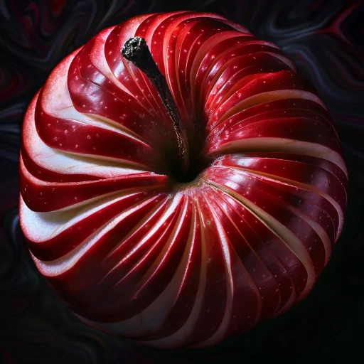 Striking profile photo of a shiny red apple against a dark, patterned background, suitable as a creative avatar.
