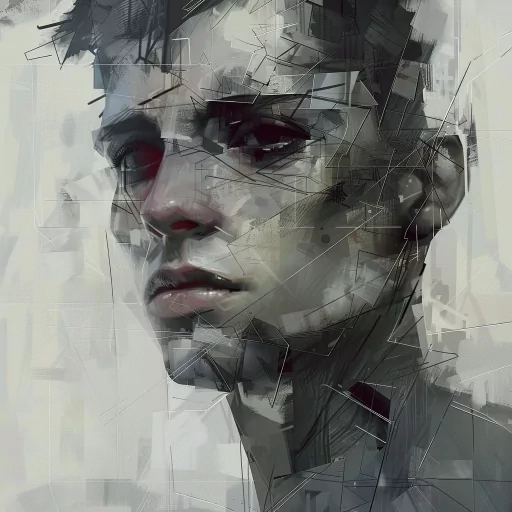 Abstract digital art profile picture of a stylized man's face with geometric patterns.
