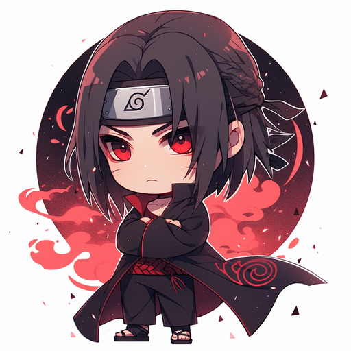 Chibi Itachi Uchiha with dreamy blue hair and a gentle smile.