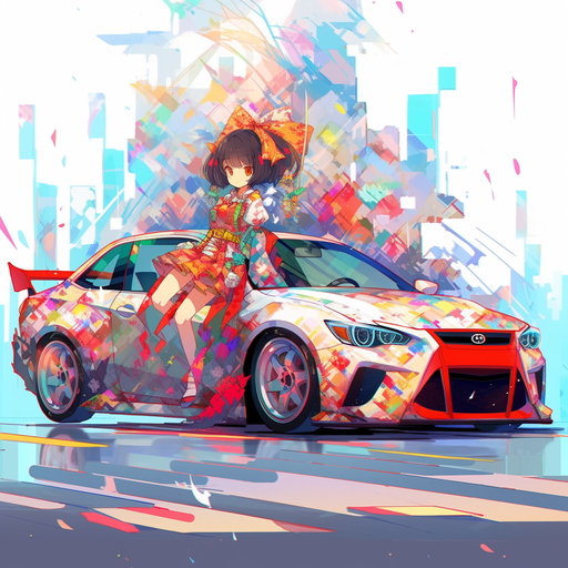 Glitch art anime car