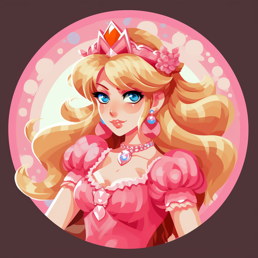 Pixel art representation of Princess Peach, featuring her iconic crown, blonde hair, and pink dress.