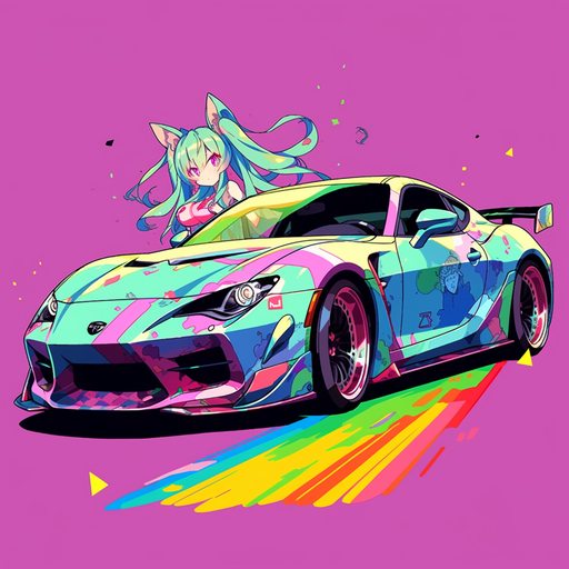 Colorful anime-inspired car art.