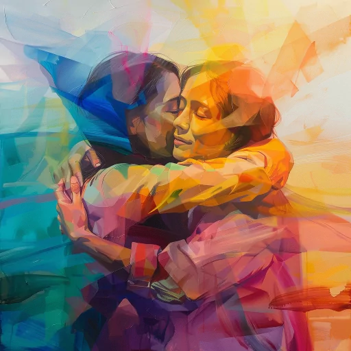 Colorful artistic profile picture of two people hugging each other.