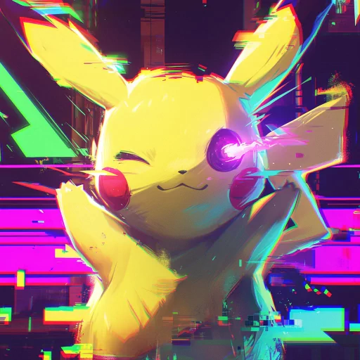 Colorful Pikachu avatar with a glitch art aesthetic for a profile photo.