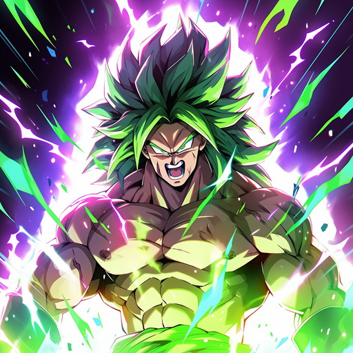 Powerful warrior Broly depicted in a dynamic anime manga art style.