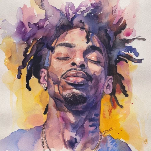 Watercolor illustration of a man with vibrant splashes for an artistic profile picture.