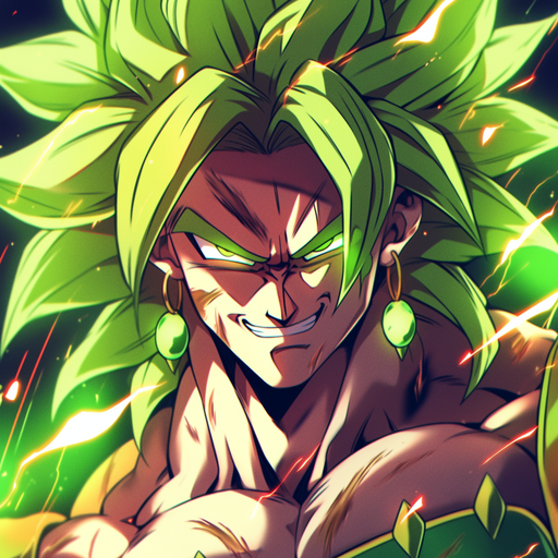 Broly, a powerful character with vibrant anime-style artwork.