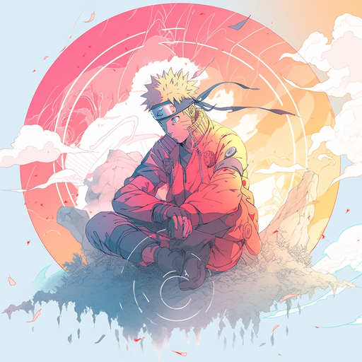 Naruto character with vibrant risograph-style artwork.