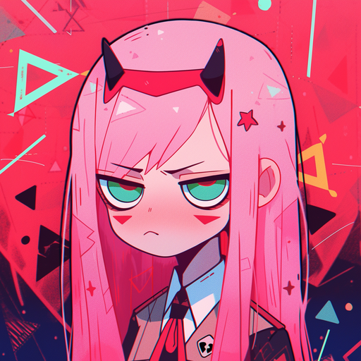 Zero Two chibi anime style character from Darling in the Franxx anime.