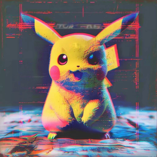 Stylized Pikachu avatar with a glitch art effect for a profile photo.