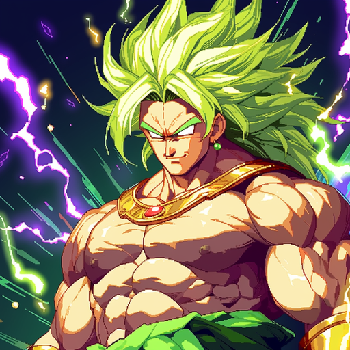 Broly in pixel art style with vibrant colors.