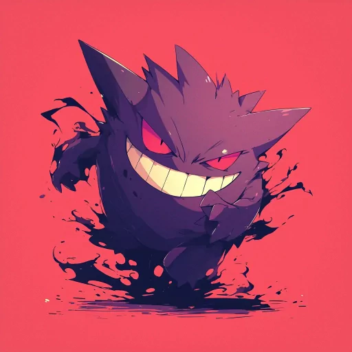 Stylized Gengar avatar with a menacing grin against a vibrant red background, ideal for a Pokemon-themed profile photo.