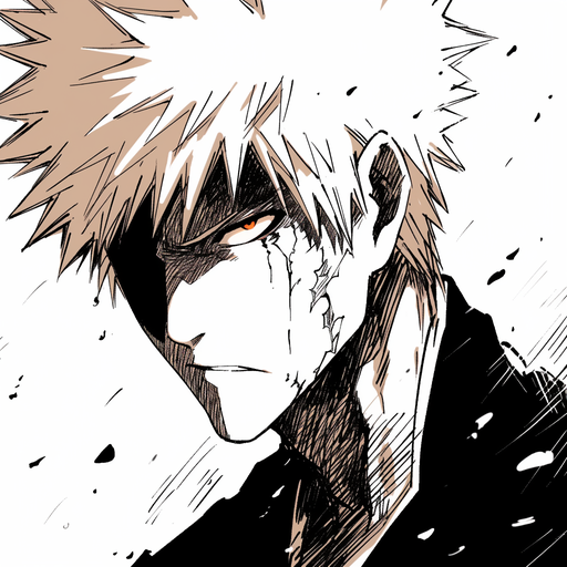 Monochrome depiction of Ichigo, a character from the manga series Bleach.