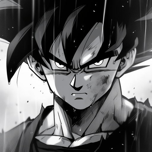 Fierce manga character with black and white hair in an intense pose.