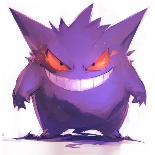 Illustration of a Gengar Pokémon for a profile picture, featuring its iconic mischievous smile and glowing orange eyes.