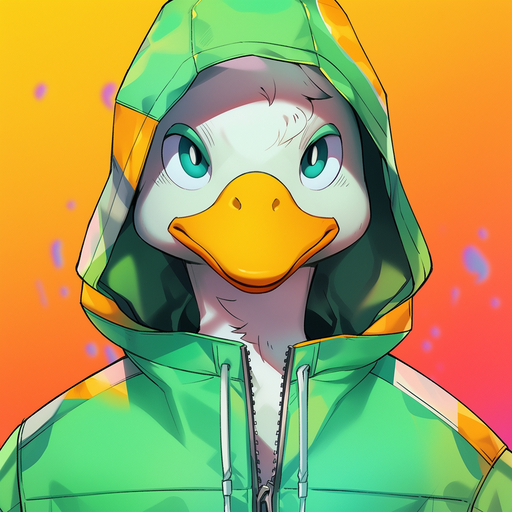 Colorful duck profile picture with a vibrant, artistic style.