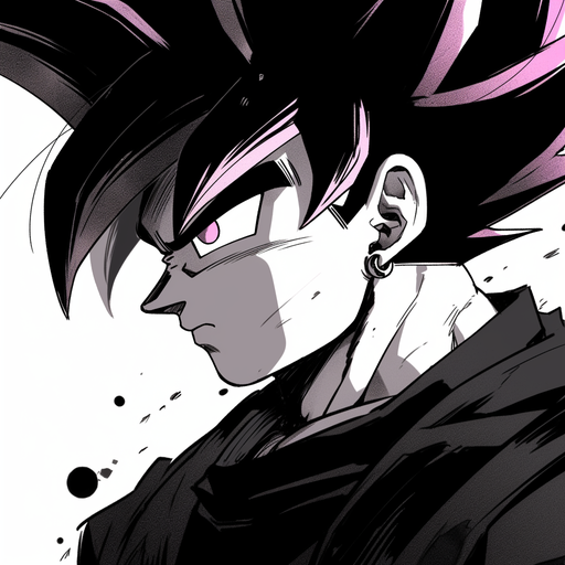Goku Black, dark and angry, showcasing his hair in a black and white manga-style profile picture.