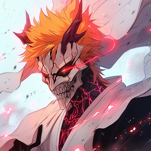 Epic Ichigo from Bleach anime with a fiery background.