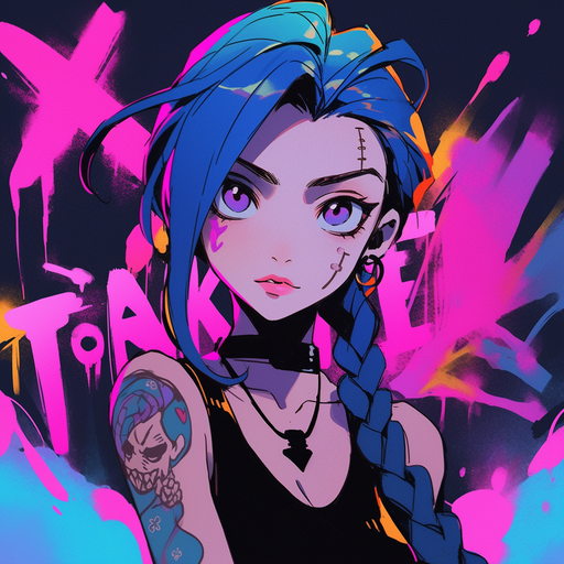 Jinx character in colorful graffiti style.