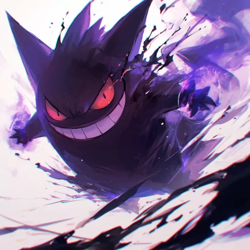 Dynamic Gengar illustration for a gaming avatar/profile photo with intense red eyes and a fierce expression.