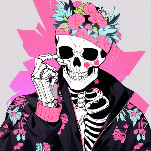 Stylish skeleton with colorful accents in a pfp.