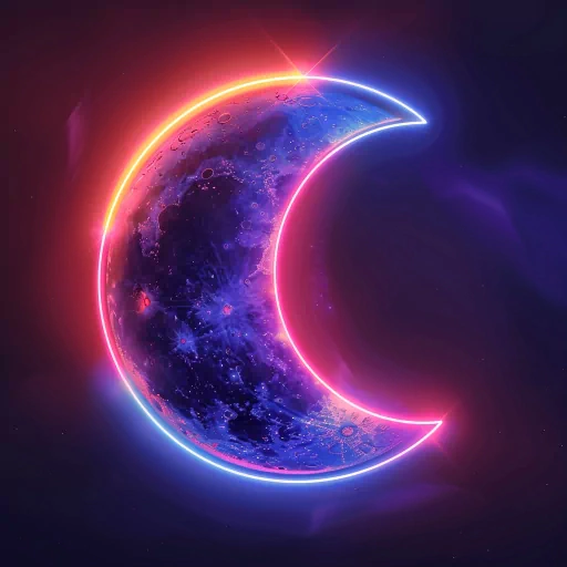 Vibrant moon profile picture with neon glow set against a cosmic background, ideal for use as a space-themed avatar.