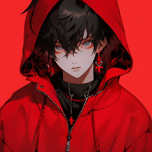 Anime boy with bold red color saturation in a profile picture.
