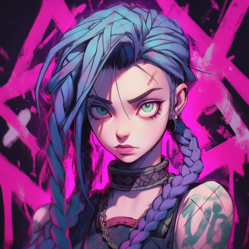 Jinx, a graffiti-style character with an arcane vibe