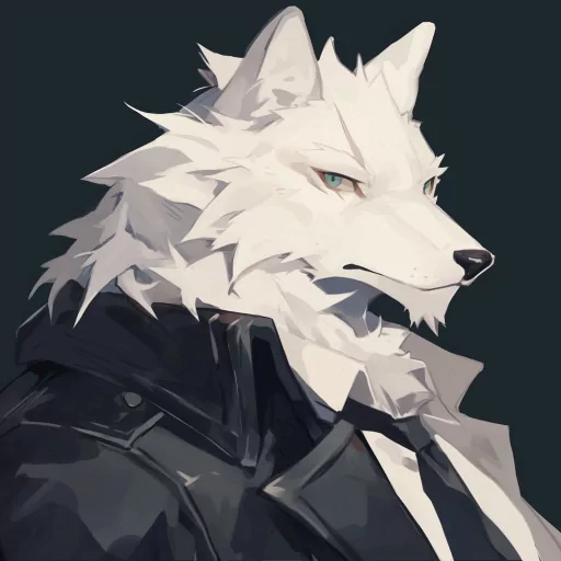 Stylized wolf profile picture featuring a fierce-looking wolf in a black jacket, ideal for use as an avatar or pfp on social media platforms.