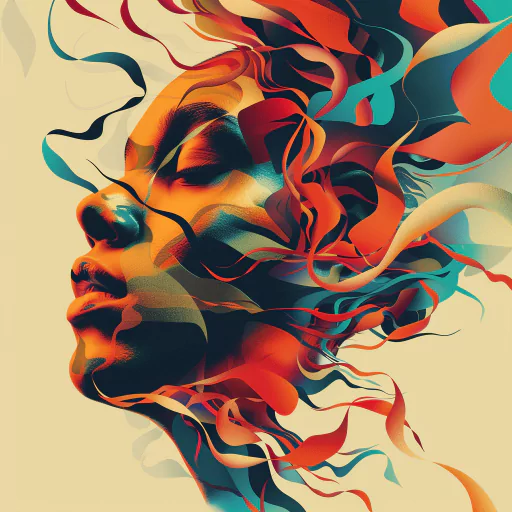 Artistic profile image of a woman's face with colorful, swirling abstract elements surrounding it.